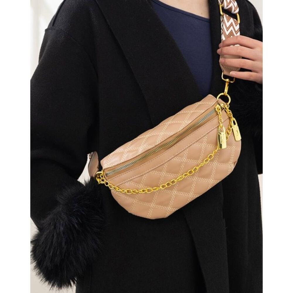 Vegan Leather Cross Body Belt Bag NWT, Tan
